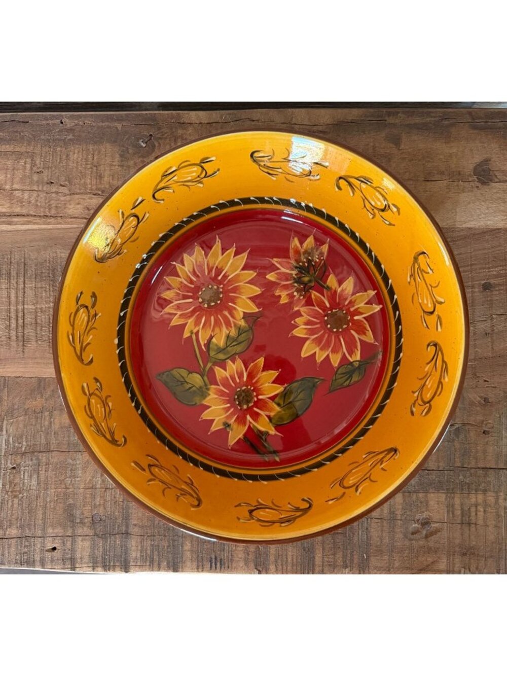 Pier 1 Imports Sunflower 11" Round Serving Bowl Terracotta Earthenware